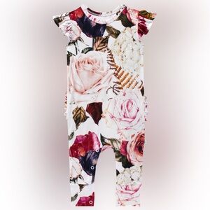 Posh Peanut Black Rose Ruffled Romper NWT